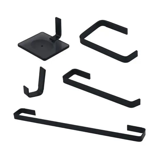 KIT JOGO DE ACESSORIOS PARA BANHEIRO SIMPLES DE PAREDE PRETO FOSCO DE METAL