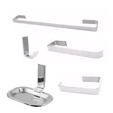 KIT ACESSÓRIOS  BANHEIRO PAREDE MODELO SEMI LUXO POLIDO 5 PEÇAS  C/ SABONETEIRA  INOX