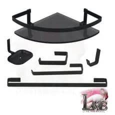 Kit Para Banheiro, Toalha, Sabonete, Parede, stander preto fosco e Porta shampoo Vidro Canto