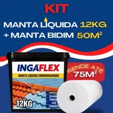 Manta Líquida Emborrachada 12KG Com Bidim 50m Para Trincas E Goteiras Telhado Laje