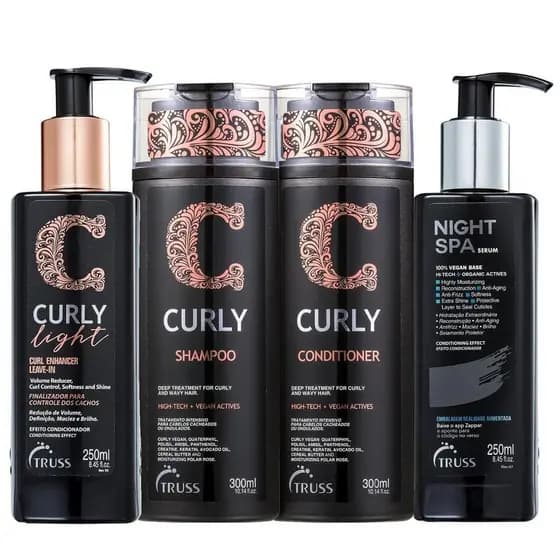 Kit Truss Curly  - Shampoo 300ml + Condicionador 300ml +  Light Leave in 250g + Night SPA 250ml