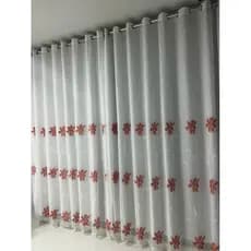 Cortina Bordada com Forro 2,80x1,80 Voil Luxo Ilhós Cromado para Sala e Quarto