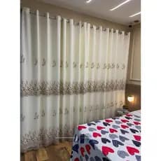 Cortina Bordada com Forro em Microfibra 2,80x1,80 Voil Luxo Ilhós Cromado Para Janela e Quarto