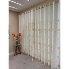 Cortina Bordada com Forro 5,80 x 2,60 Voil Luxo Ilhós Cromado Para Sala e Quarto