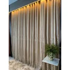 Cortina Bordada com Forro Em Microfibra 4,00x2,60 Voil Luxo Ilhós Cromado Sala Quarto Escritorio