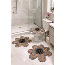 Kit Jogo de Tapetes para Banheiro 3 Peças Floral Frufru Macio Elegante