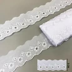Bordado Inglês 5cm Branco Peça com 13,7 metros REF CTB - 134 - Tira Bordada - Poliéster