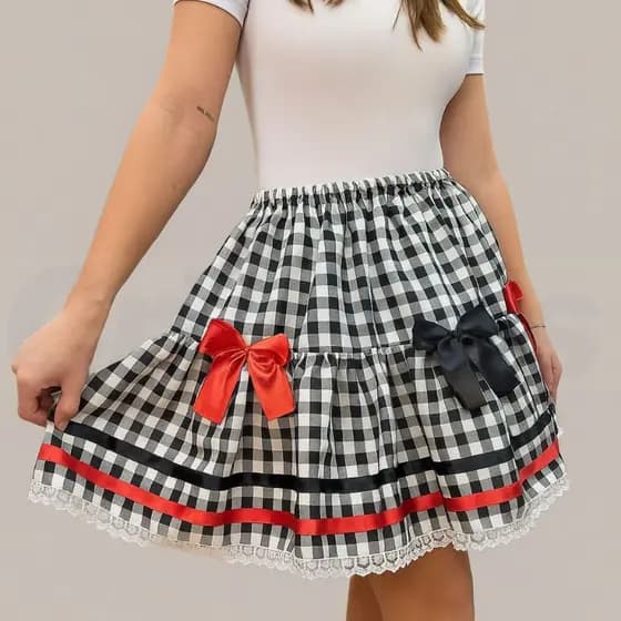 Saia Junina Adulto Luxo Tamanho Único | Azul | Rosa | Preta | Floral |  Quadrilha - São João