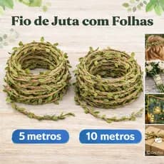 Fio de Juta com Folhas Decorativo 5m ou 10m | Cordão Rústico Artesanato Embalagem Presente DIY