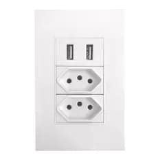 Tomada USB Universal de Parede 4 em 1 Com 2 Tomadas e 2 Entradas USB 5V Bivolt 10A 20A