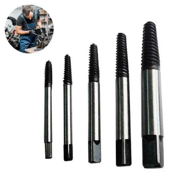 Kit Extrator de Parafusos 5 Peças de Aço  Parafuso quebrado Espanado Macho Compátível