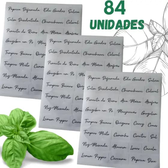 Kit Etiquetas Temperos adesivas transparente impermeável porta temperos Colante