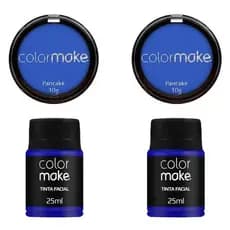 Kit Maquiagem azul Colormake 02 Pancake + 02 Tinta Liquida 25ml Para Halloween Fantasia