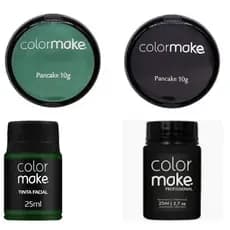 Kit Maquiagem exercito  verde e preto Colormake 02 Pancake + 02 Tinta Liquida 35ml Para Halloween