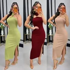 Vestido Midi Longo Casual Liso Feminino tubinho com Fenda Lateral Com Bojo
