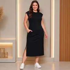 Vestido feminino Muscle Tee plus size Liso Longo elegante Casual Soltinho Noite Festa