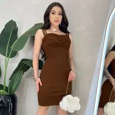 Vestido Tubinho Feminino Casual Detalhes na alça com bojo