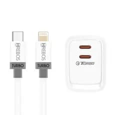 Carregador Turbo Hrebos 30W Dual USB-C + Cabo Lightning Premium