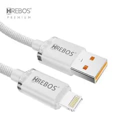 Cabo Turbo USB x Lightning de 1 metro para iPhone - Tecido trançado com pontas em acrílico - Hrebos