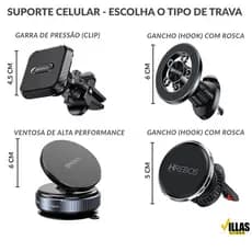Linha Suporte Para Celular Magnético Hrebos 360° - Pro Fix SU-257 Gancho / Air Dock SU-255 / Road Turn SU-215 / SU-046