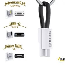 Cabo Curto Chaveiro Turbo - 10cm - UBS x Tipo C / Iphone / Micro SD
