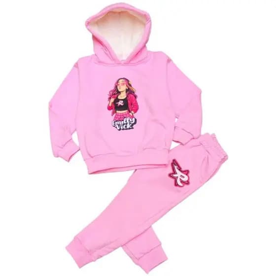 Conjunto Moletom Infantil - Capuz Peluciado os Rosas