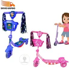 Patinete Infantil 3 Rodinhas com Luz e Som  e Freio Ajustável Menino Menina Rosa Azul Criança
