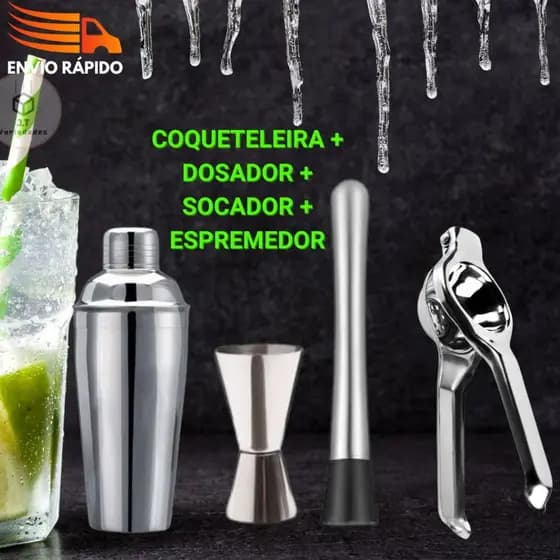 Kit Barman Drink Caipirinha em Inox Completo Coqueteleira