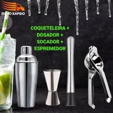 Kit Barman Drink Caipirinha em Inox Completo Coqueteleira