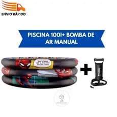 Piscina Homem-Aranha 100L c/ Bomba de Ar Manual Inflável Infantil