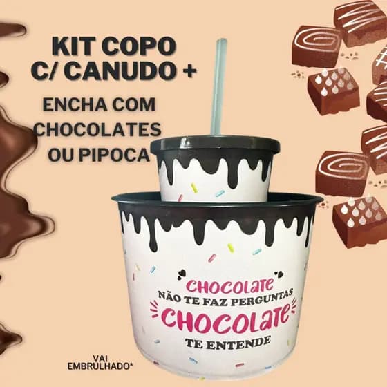 Kit Balde Pipoca e Copo Para Presentear encher de Chocolate ou Pipoqueira Lembrancinha