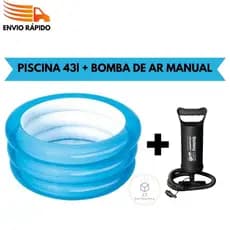 Piscina inflável Infantil 43 litros c/ Bomba de Ar Manual Pequena Para Bebê Azul menino