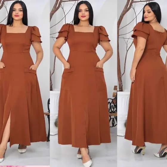 Vestido Feminino Tecido Alfaiataria Premium com Fenda, Bolsos Frontais e Zíper Nas Costas II