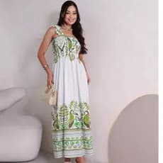 Vestido Longo Estampa Tucano Barrado Moda Feminina Aças Babado Blogueira Elegante Luxo