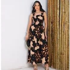 Vestido Feminino Longo Elegante para Festas Passeios e Eventos Dia e Noite Estampado Floral Pássaros