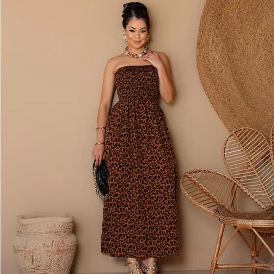 Vestido Longo Tomara que Caia Estampa Animal Pop Art Exclusiva