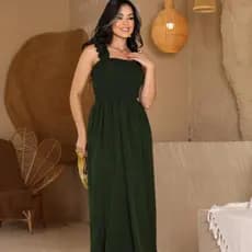 Vestido Longo Lisos em Tecido Crepinho  - Modelo Com Lastex Frente e  Costas  com Alças Delicadas