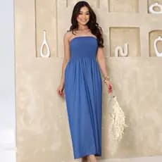 Vestido Longo Tomara que Caia Azul Jeans Cambrey Liso - Corpo em Lastex