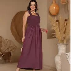 Vestido Longo Elegância Boho Chic | Tiras Franzidas e Corpo em Lastex
