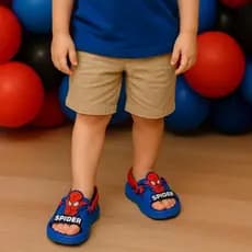 Sandalia Chinelo Menino Aranha Preto e Azul Leve para Brincar Escola Confortável