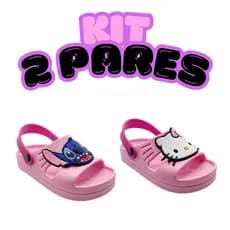 Kit 2 Sandália papete Infantil Menina Hello + Stith Rosa Ajustável Leve Antiderrapante Barato