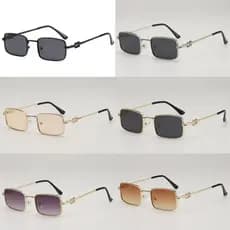 Óculos de sol retrô europeus e americanos em metal, com armação quadrada estreita, estilo vanguardista, lentes azul-clar