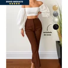 Calça Alfaiataria Feminina Cintura Alta Com Ziper Social Elegante Tendência Empresaria Blogueira