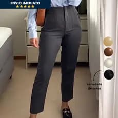 Calça Social Alfaiataria Feminina Cintura Alta Com Ziper Elegante Tendência Blogueira Empresaria