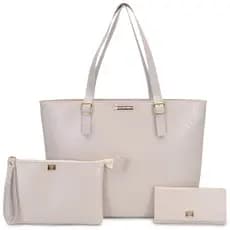 Bolsa Feminina Shopper Kit 3 Pecas Sacola Grande Faculdade + Necessaire Casual + Carteira Feminina
