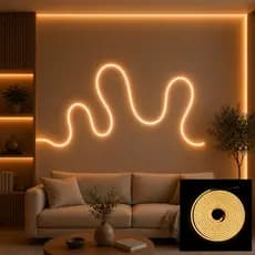 Mangueira Fita LED Neon 12V 5 Metros Branco Quente IP65 Flexível com ou sem Fonte para Decoração Interna e Externa