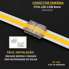 Conector 8mm para Fita LED COB Sem Solda Emenda Reta ou Rabicho Fácil Instalação Kit 5 e 10