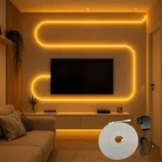 Mangueira LED Neon Dourado 5 Metros 12V Flexível Decorativa Com ou Sem Fonte para Quarto Sala Setup