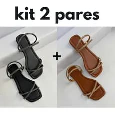 Kit 2 Sandália rasteira Feminina Com tiras De Brilho