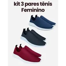 Kit 3 Pares Tênis Calce Fácil Feminino Leve dia a dia